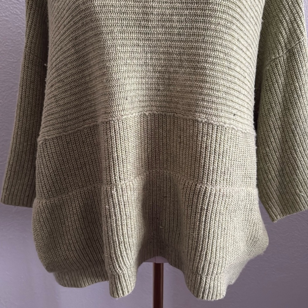 PURE JILL Green Soft Wool Linen Blend Oversized Half Sleeve Sweater Top Size M - Picture 6 of 9